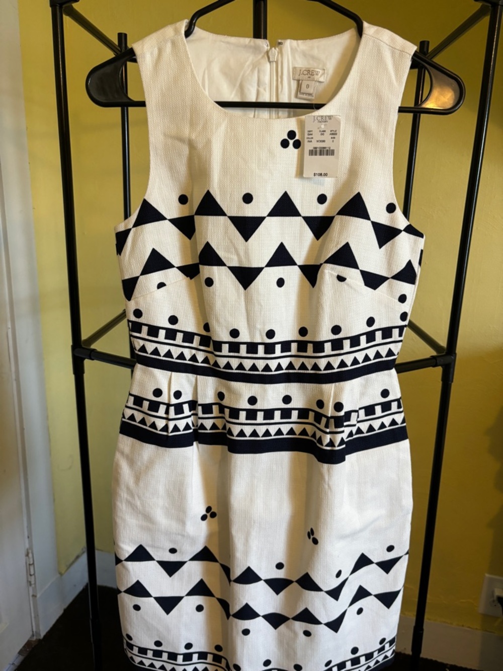 J. Crew White & Navy Textured Sleeveless Dress